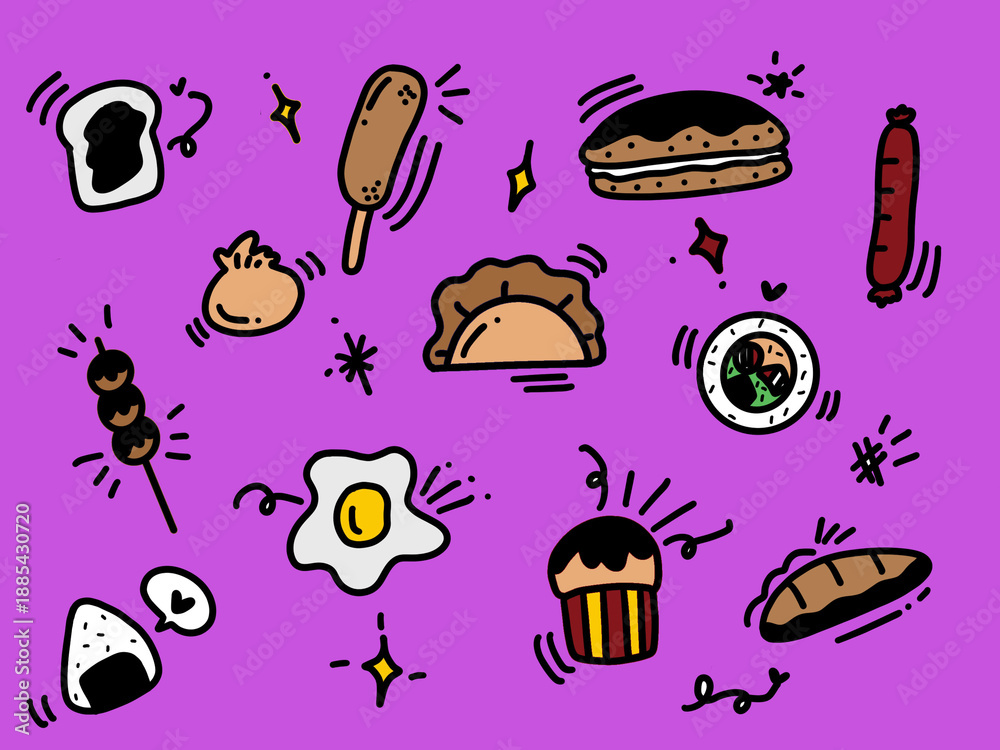 Fototapeta premium Doodle Food Fun Pattern