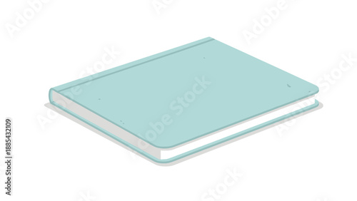 Closed light blue hardcover book with white pages isolated on white background.