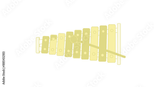 Illustration of a wooden xylophone musical instrument with mallet.