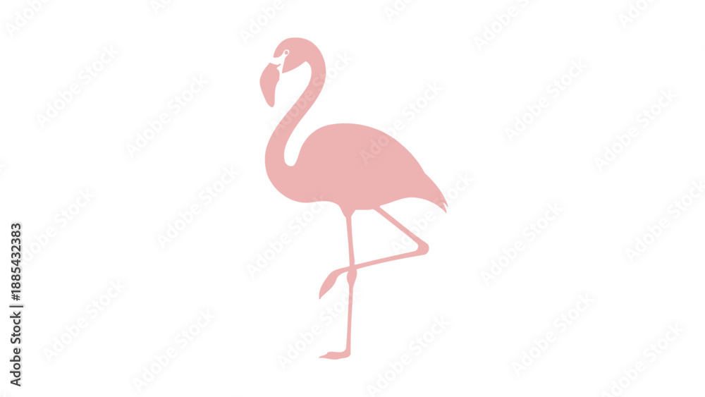 Obraz premium Minimalistic pink flamingo silhouette standing on one leg against white background.