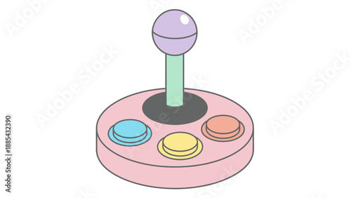 Colorful joystick with three buttons on a round base for gaming.