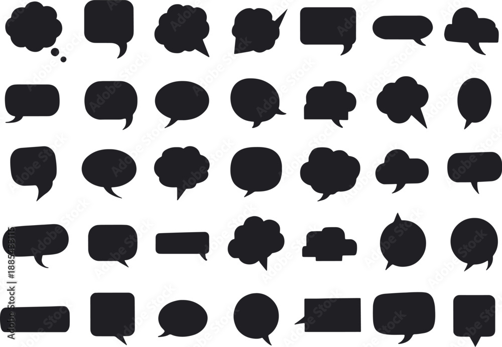 Fototapeta premium Comic Speech and Thought Bubble Silhouettes Set for Dialogue and Design Use