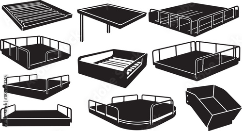 Various Bed Frames and Mattresses in Different Angles Shown