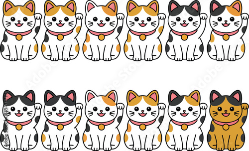 Lucky Cat Maneki Neko Collection  Waving Calico Cats and Japanese Fortune Symbols