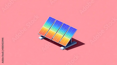 Minimal Solar Panel Array with Gradient Cells on Pastel Pink Background
