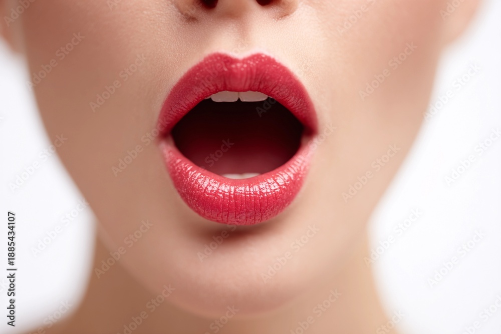 Obraz premium Vivid image showing a person's mouth slightly open in a clear setting with bright lighting