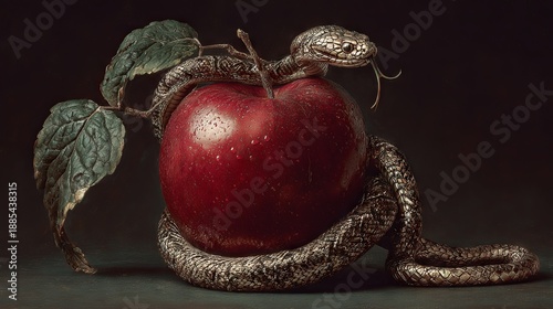 The concept of temptation in the form of an apple and a snake in paradise	