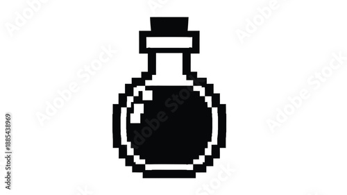 A pixelated dark bottle design with a rounded base silhouette