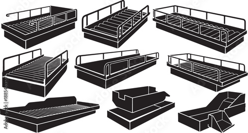 Various skateboard park ramps and ledges illustrations set