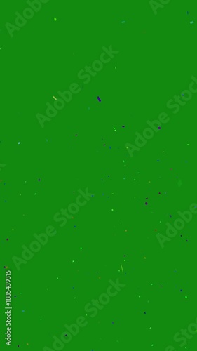 VERTICAL 3d animation footage, golden foil confetti pieces falling,Festive celebration, confetti burst overlay,Colorful circular confetti explosions from both sides overlay on green screen
