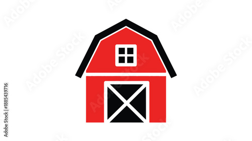 Classic red barn illustration with a contrasting black silhouette