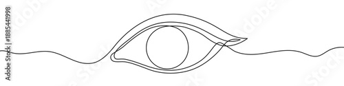 One continuous line of a human eye. Line art of an eye with a pupil and eyelid contour. Drawing in one line style with a black stroke on a white background. Minimalist vector illustration.