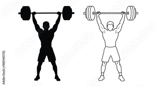 Weightlifting pose comparison featuring a black form and outline silhouette