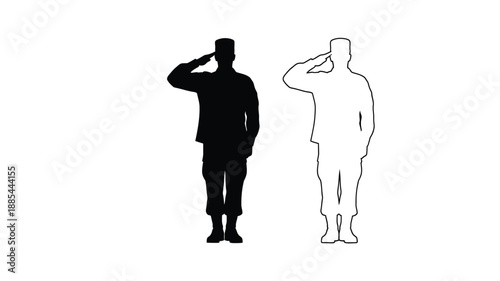 Soldiers saluting in a stark contrast creating a bold silhouette