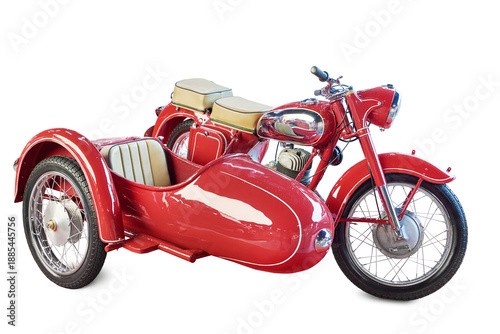 Foto Retro old motorcycle with sidecar isolated on white