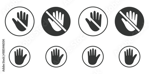 No entry hand sign icon flat outline fill set collection, warning prohibition gesture symbol illustration isolated on white background for traffic signs, safety instructions, apps, web and infographic