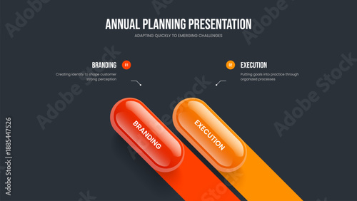 Project Introduction Presentation Template Vector Illustration. Visual Report Two Element Infographic Slide Design. Consulting Portfolio 2 Option Diagram Frame Layout.