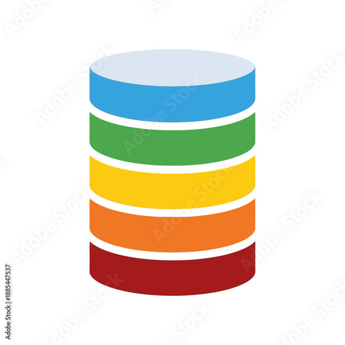Colorful stacked cylinder sections graphic.