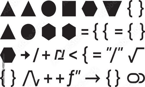 Abstract Geometric Vector Icons and Syntax Symbols Set