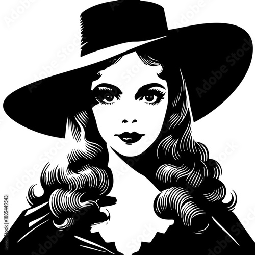 Hat Portrait: Woman wearing a wide-brimmed black sun hat.