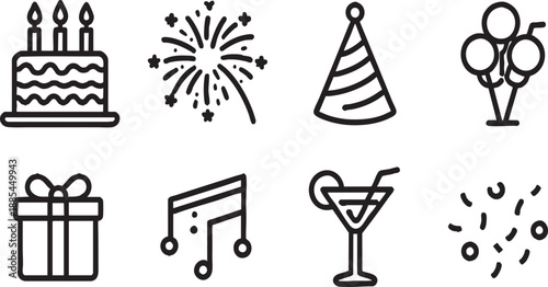 Celebration and Party Line Icon Set for Events