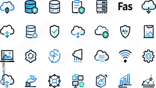 Cloud Computing and Data Security Service Icon Set