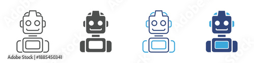 Robot Assistant Icon Set. AI and Automation Symbols. Chatbot Service Collection, Vector Illustration.