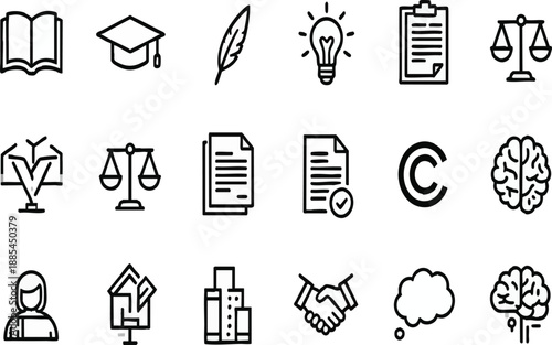 Education Writing and Intellectual Property Icon Set