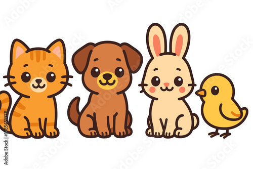 Isolated Cute Animals Isolated bright cute animals including cat dog bunny and bird for stickers branding and kids products.