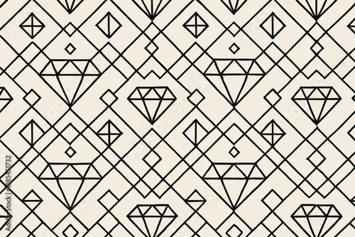 Minimal Diamond Pattern Repeating diamonds crystals and geometric lines for packaging and luxury stationery.