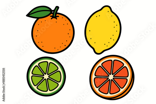 Isolated Citrus Fruits Isolated bright citrus slices and whole fruits as central elements for packaging recipe blogs drink menus and stickers.