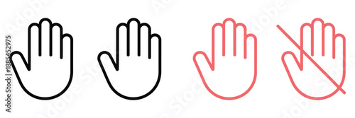 No touching set icons, flat and linear style, vector icons collection representing prohibition, hygiene, and safety rules, isolated on white background