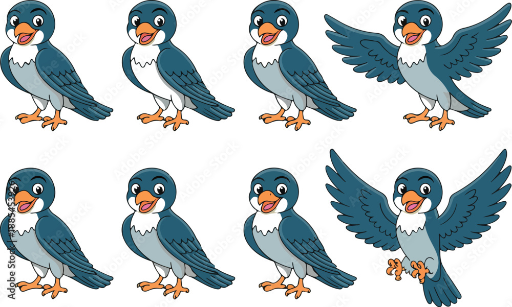 Obraz premium Adorable Falcon & Hawk Cartoon Vector Pack Multi-Pose Mascot Set