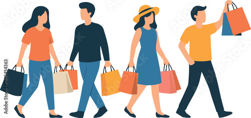 PrintA cheerful diverse group of friends and family enjoying a successful day out shopping at the mall