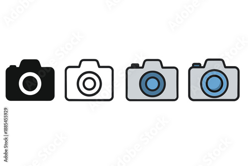 Camera photo device four style vector icon set photography essentials.