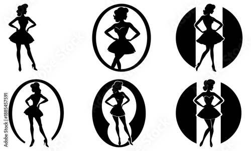 Silhouette of Woman in Dress with Confident Pose on White Background