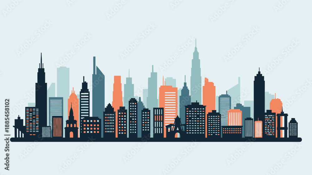 Obraz premium City Skyline with Modern Buildings and Skyscrapers.