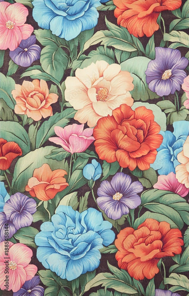 custom made wallpaper toronto digitalVibrant Floral Pattern with Colorful Blossoms and Green Leaves