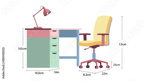 Modern Office Desk and Chair Illustration.
