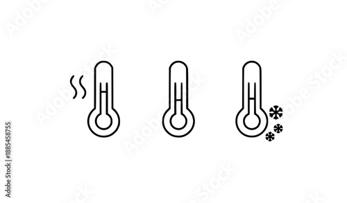 Temperature thermometer weather outline icon collection with hot and cold symbols isolated on white background