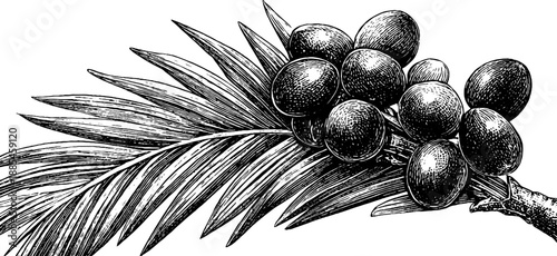 Vintage botanical date palm branch with fruit clusters for design and decor