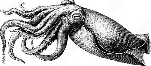 Vintage marine study of cuttlefish from 19th century botanical engraving for educational and design use