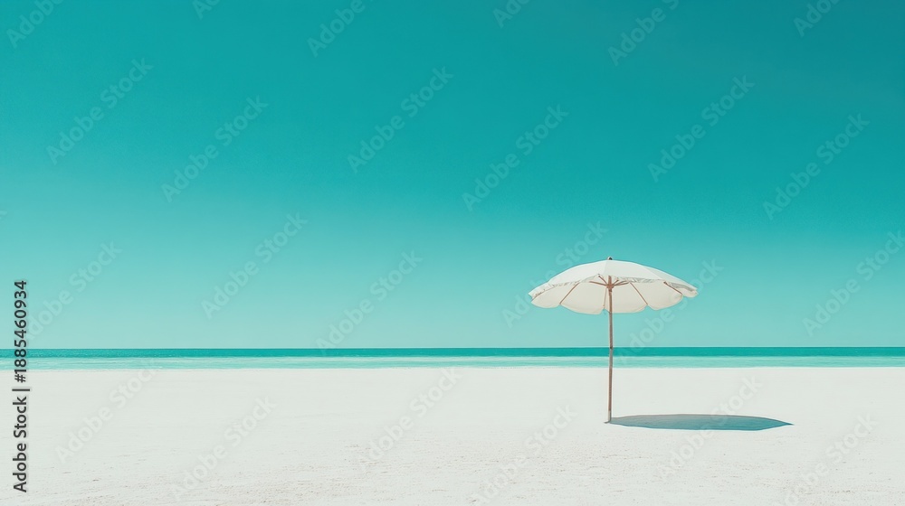 Fototapeta premium Tranquil beach scene with a single umbrella.