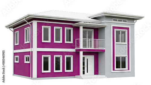Modern Two-Story House with Magenta and Gray Exterior