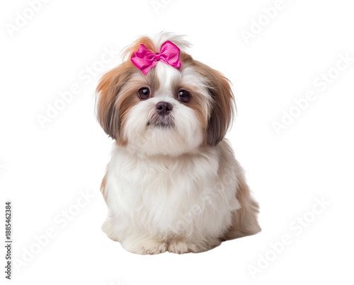 Adorable Shih Tzu Puppy with Pink Bow on a transparent background