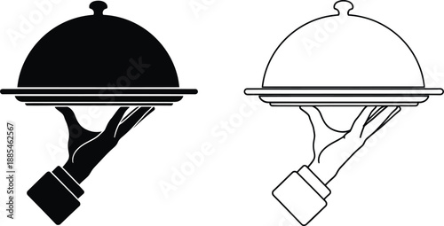 Elegant serving dishes presented on a hand in both filled and outline styles