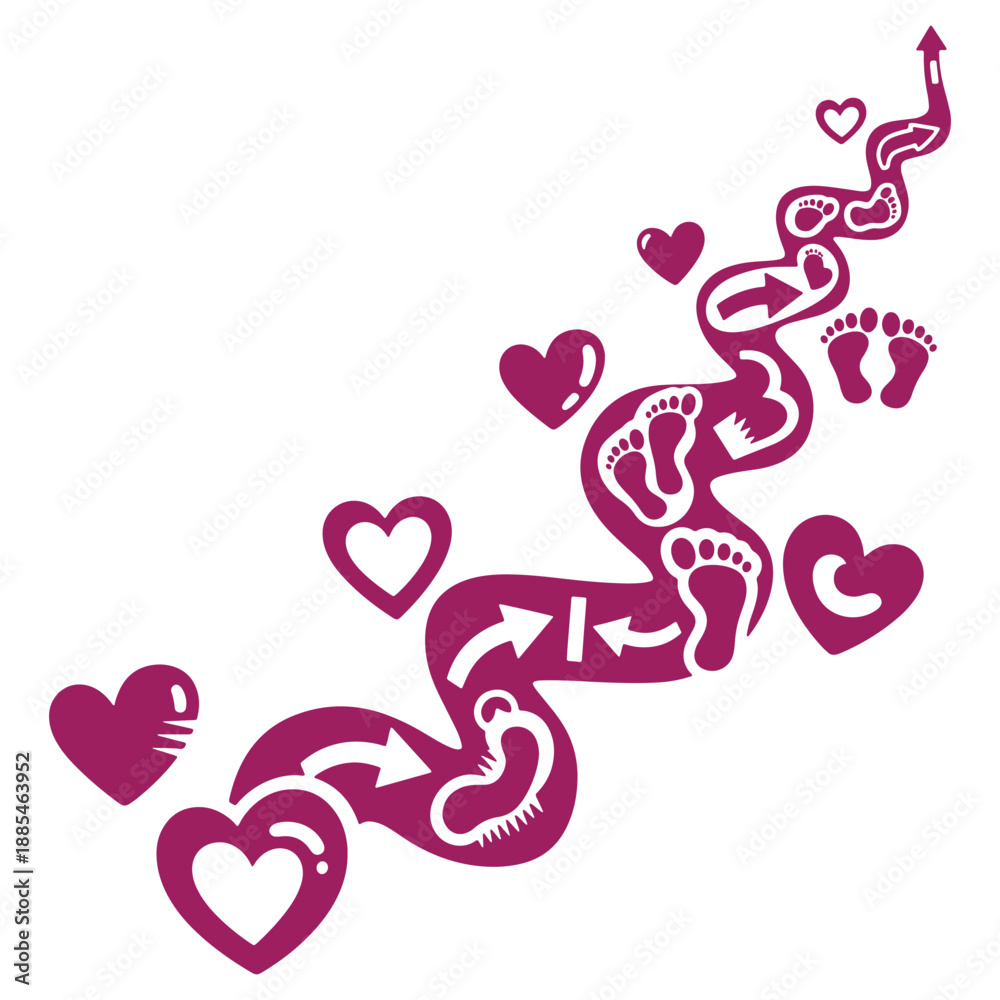 Fototapeta premium Abstract Footprints and Hearts Pathway Illustration for Inspiration and Love Concept