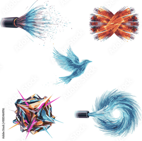 Create a realistic Dynamic lights shape High speed optical fiber concept. 3d rendering vector art with white background.