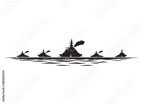 Battleship Formation Sea Silhouette.