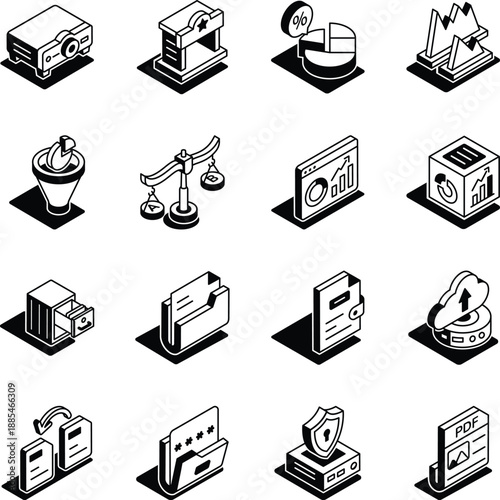 Set of Business Strategy Isometric Style Icons 